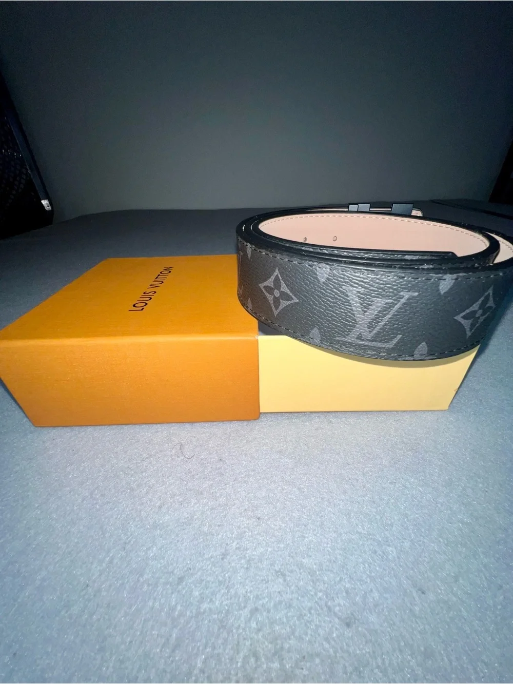 Louis Vuitton LV Initiales Monogram Eclipse Men's Belt Size 44/110 Black Grey